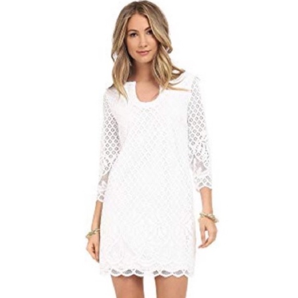 Lilly Pulitzer Mara Resort White Paradise Island Engineered Lace Dress Medium - Picture 14 of 14